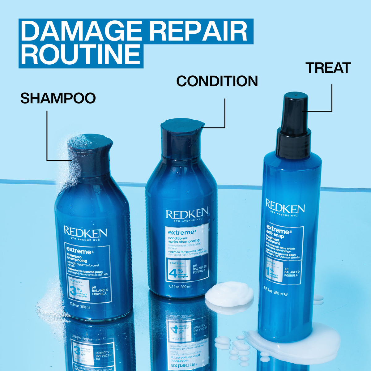 Redken Extreme Shampoo + Conditioner + Anti-Snap Anti-Breakage Leave-In Treatment (All Soft Argan-6 Hair Oil FREE)