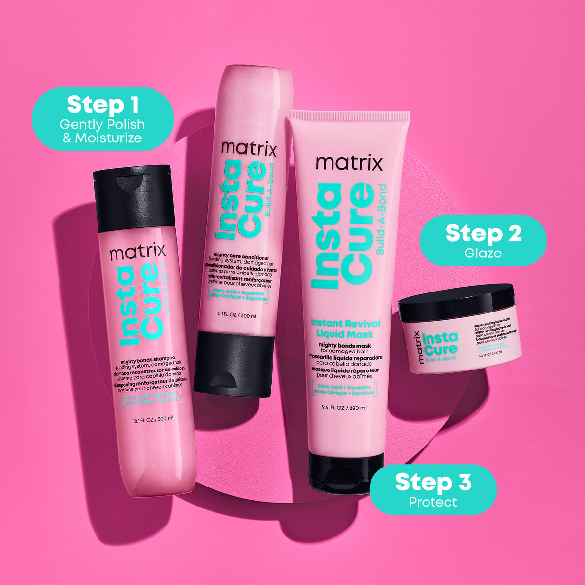 Matrix Instacure Mighty Bonds Shampoo + Mighty Care Conditioner (Super Sealing Leave-in Balm FREE)