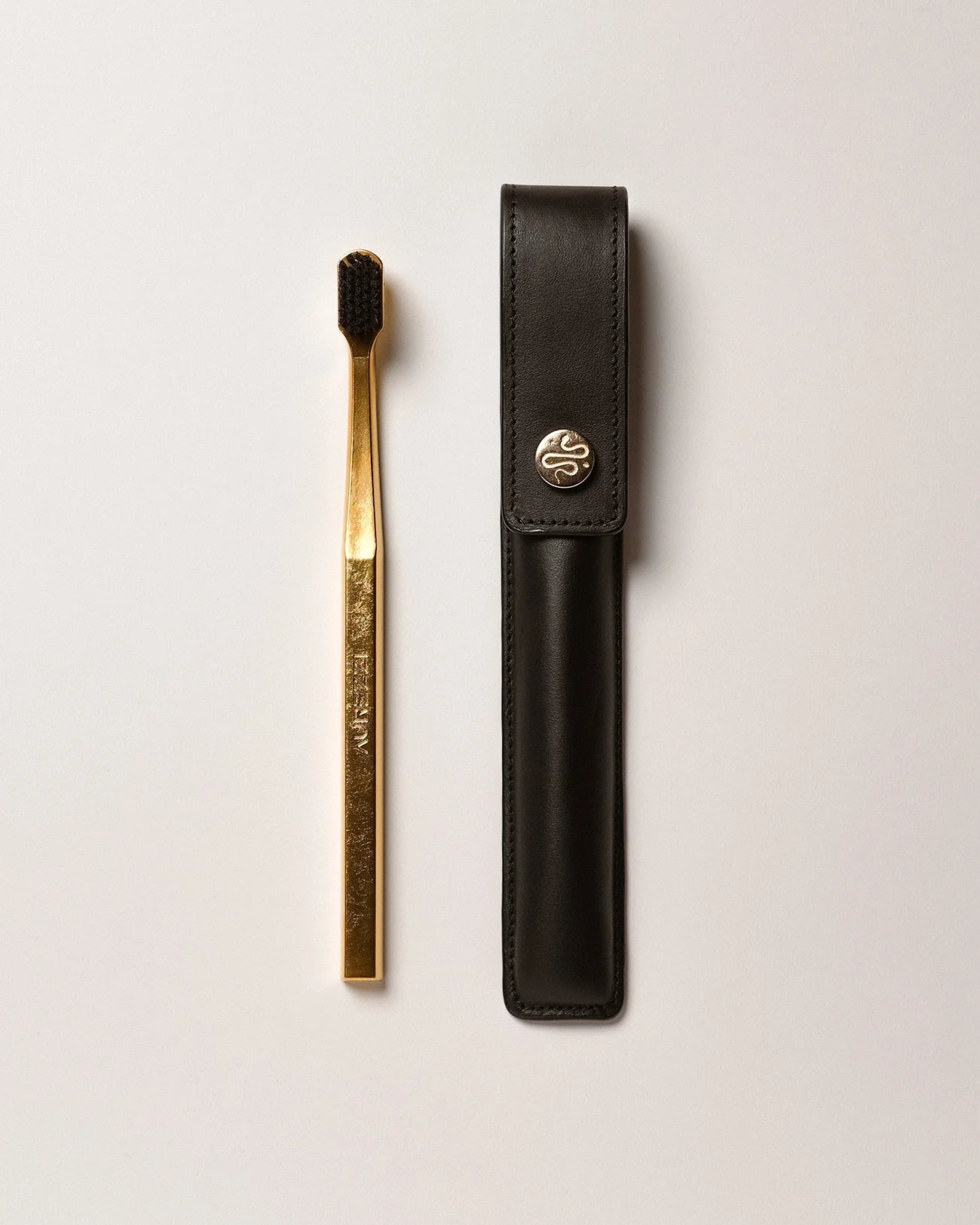 Aurezzi Leather Case Button & Toothbrush - Button/Black & Gold/Black Soft