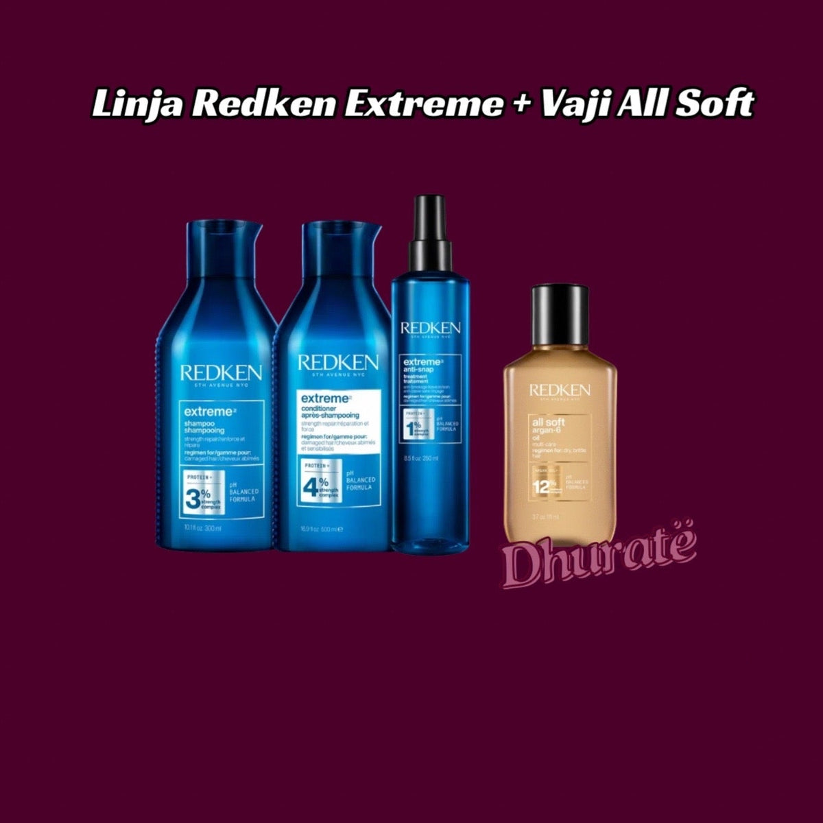 Redken Extreme Shampoo + Conditioner + Anti-Snap Anti-Breakage Leave-In Treatment (All Soft Argan-6 Hair Oil FREE)